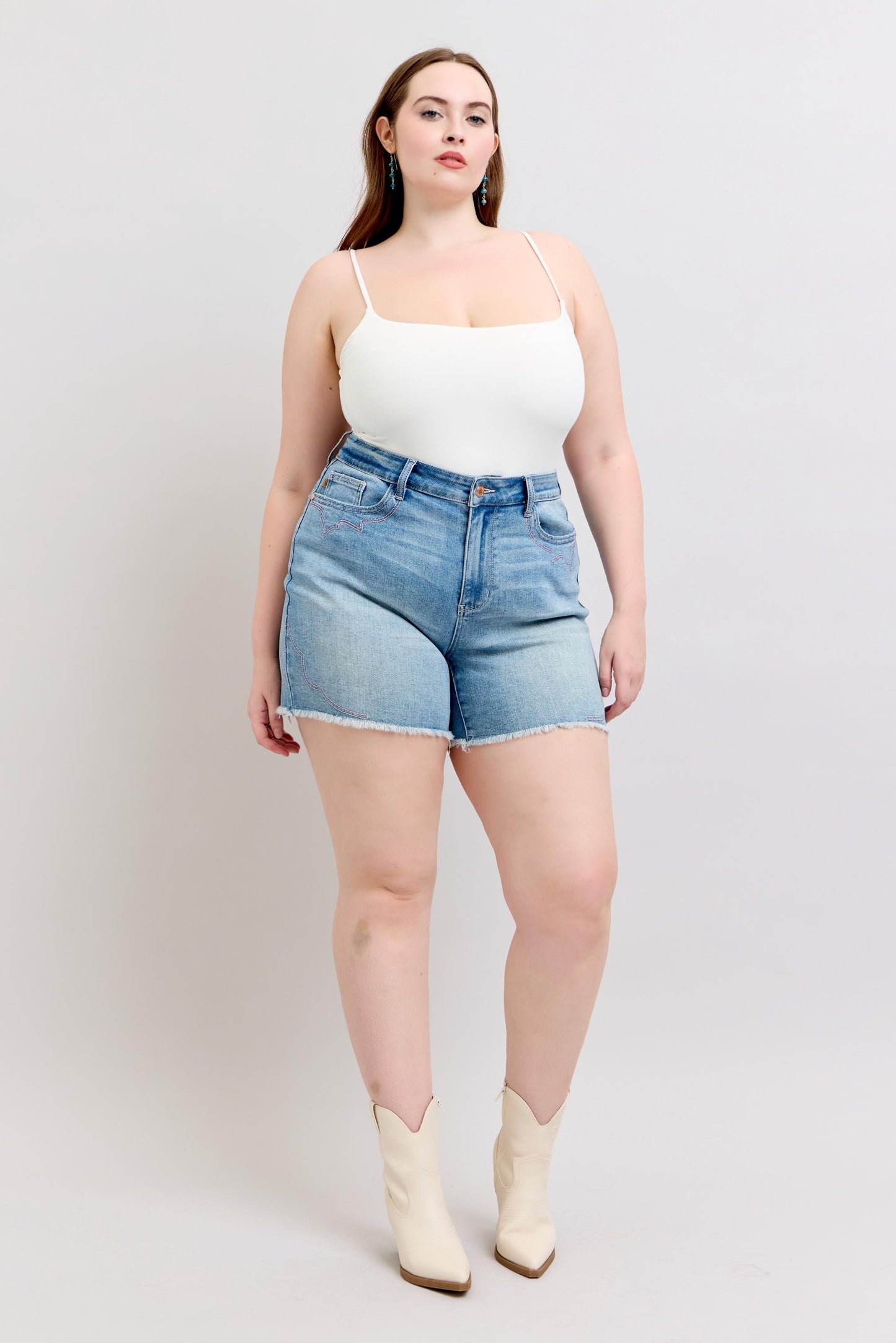 Judy Blue High Waist Western Embroidery Detail Cut Off Shorts