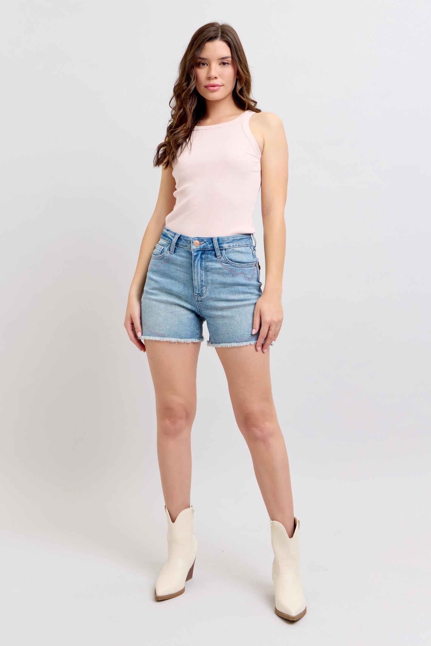 Judy Blue High Waist Western Embroidery Detail Cut Off Shorts