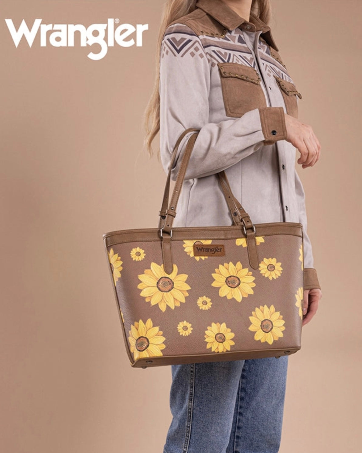 WRANGLER SUNFLOWER PRINT WIDE TOTE BAG