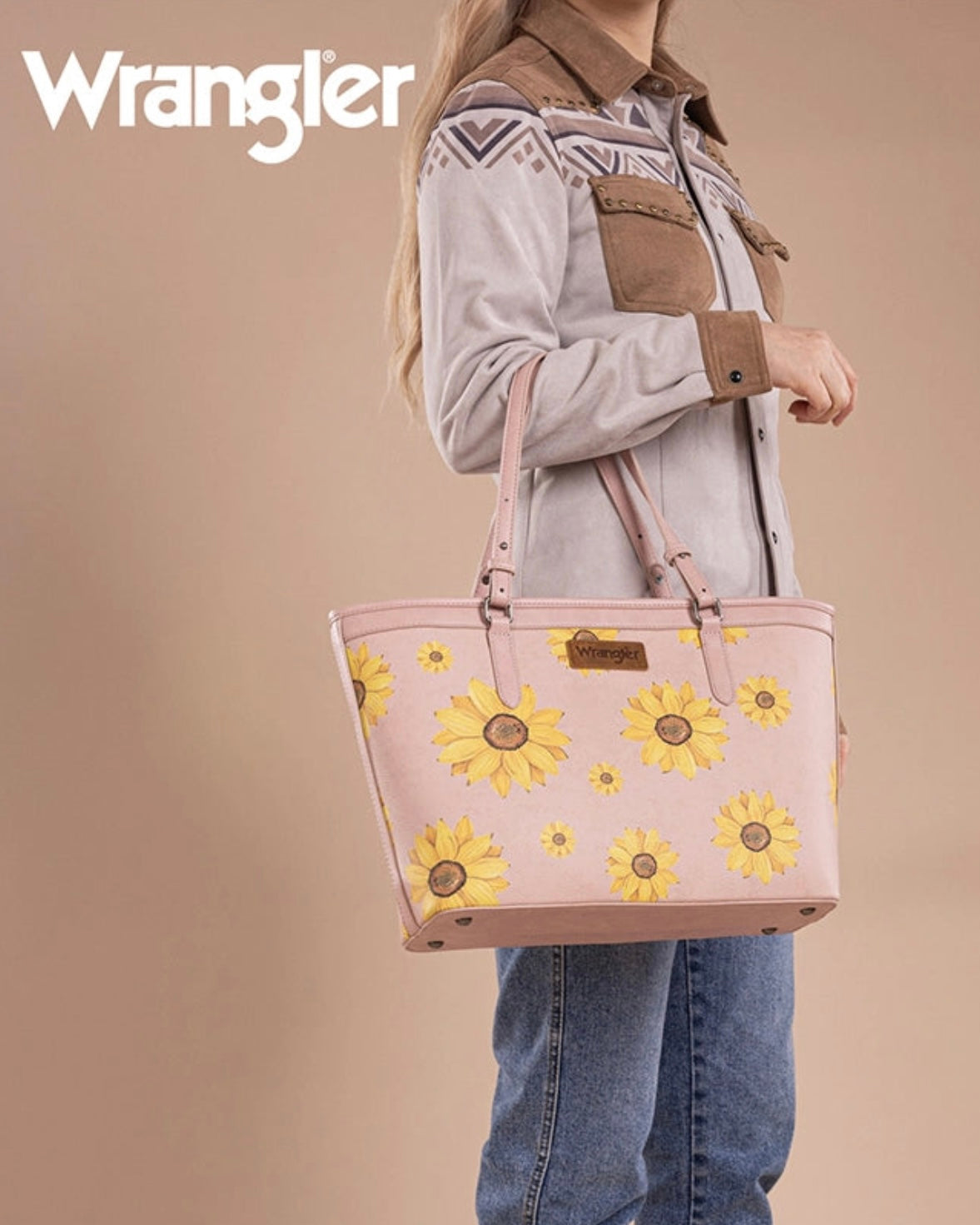 WRANGLER SUNFLOWER PRINT WIDE TOTE BAG