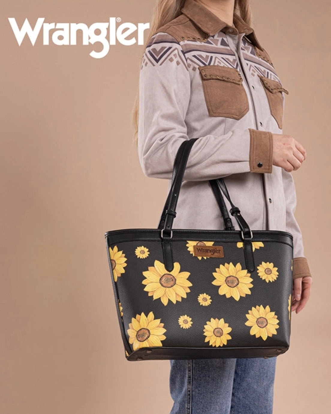 WRANGLER SUNFLOWER PRINT WIDE TOTE BAG