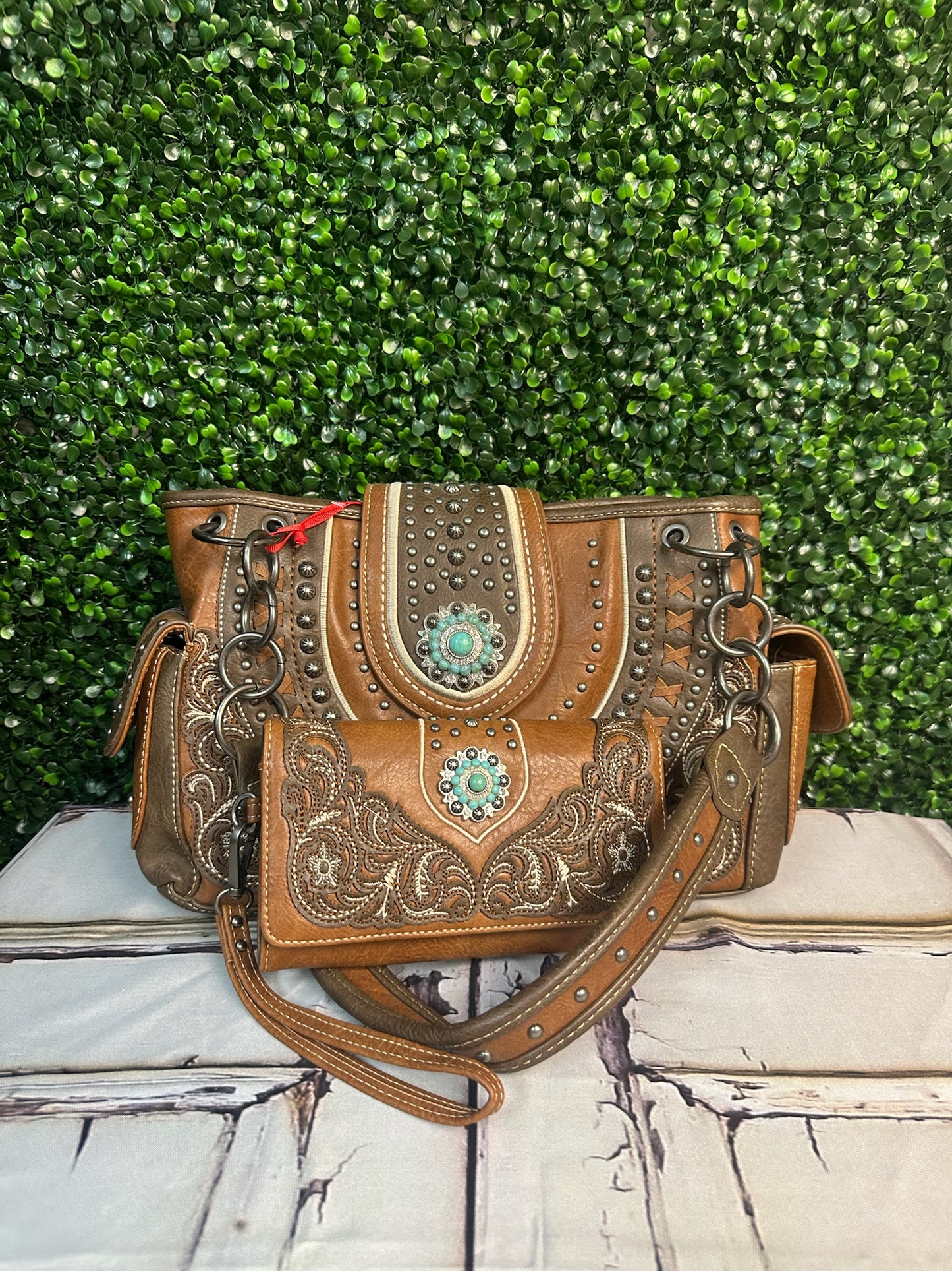 Montana West Concho Collection Satchel/Wallet Set