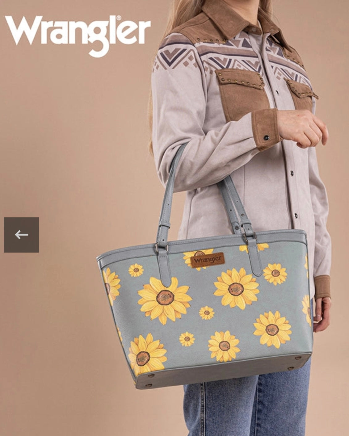 WRANGLER SUNFLOWER PRINT WIDE TOTE BAG