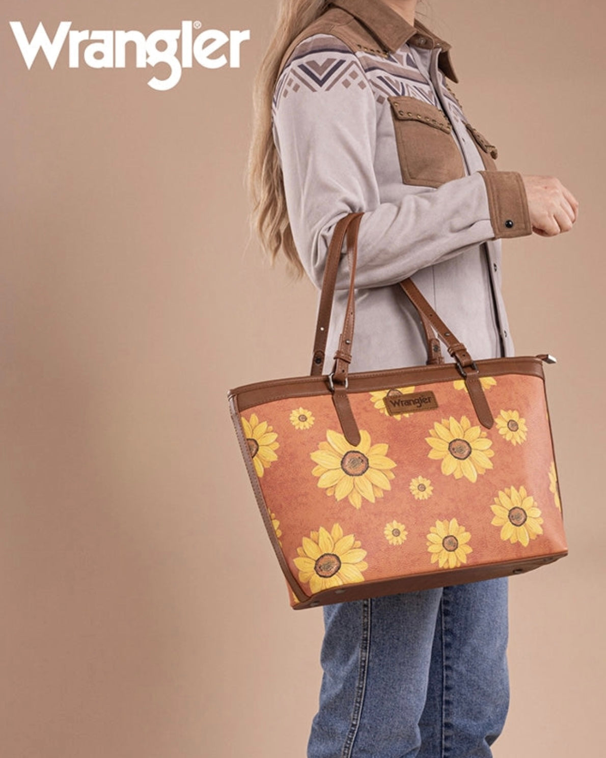 WRANGLER SUNFLOWER PRINT WIDE TOTE BAG