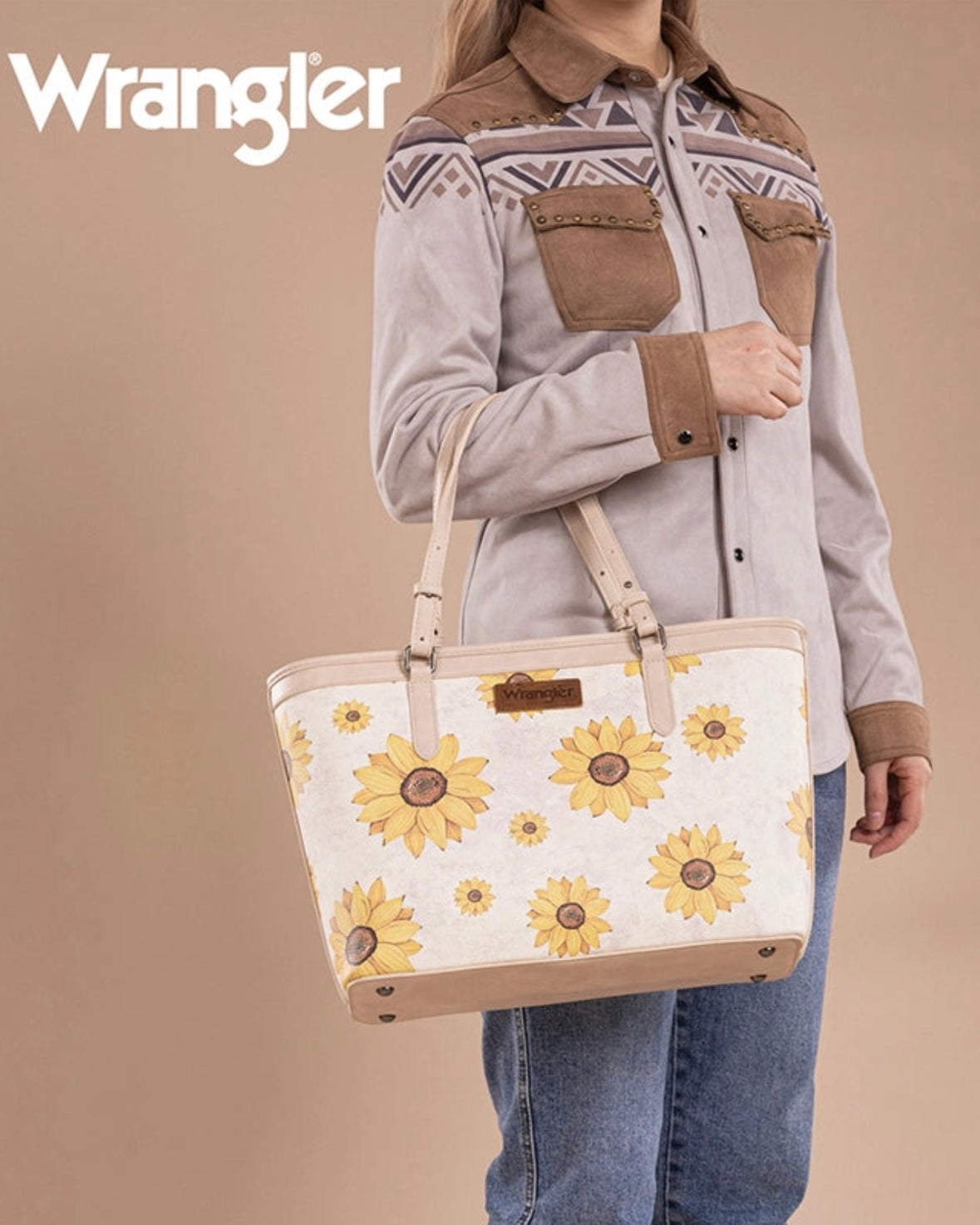 WRANGLER SUNFLOWER PRINT WIDE TOTE BAG